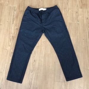 Topman pinstripe navy cropped pants w drawstring